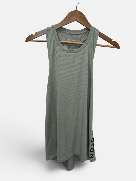 Peloton Tops - Peloton Sage Green Striped Women's Tank Twisted Back Vertical Lettering Sz. M